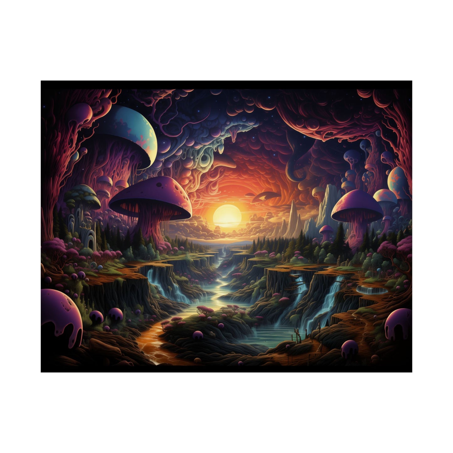 Psychedelic Sunset Mushroom Valley Poster