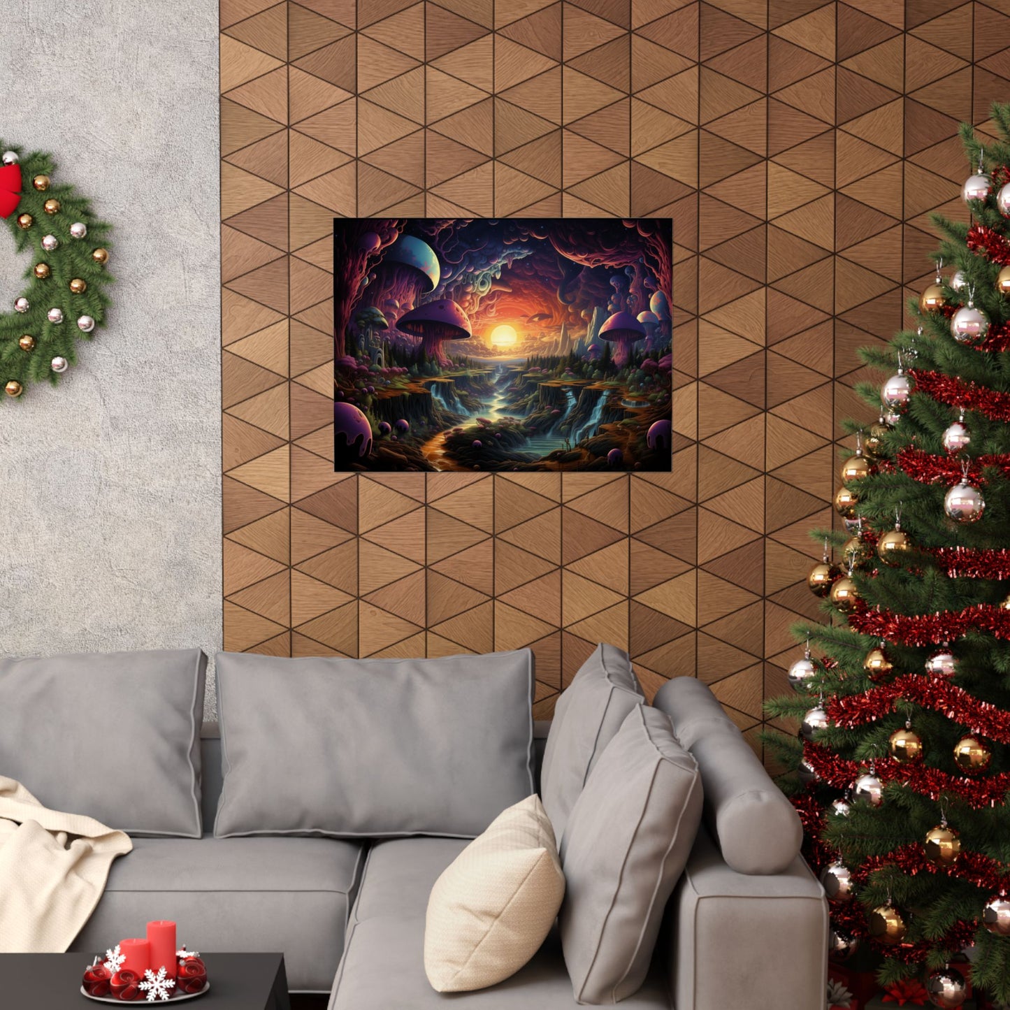 Psychedelic Sunset Mushroom Valley Poster