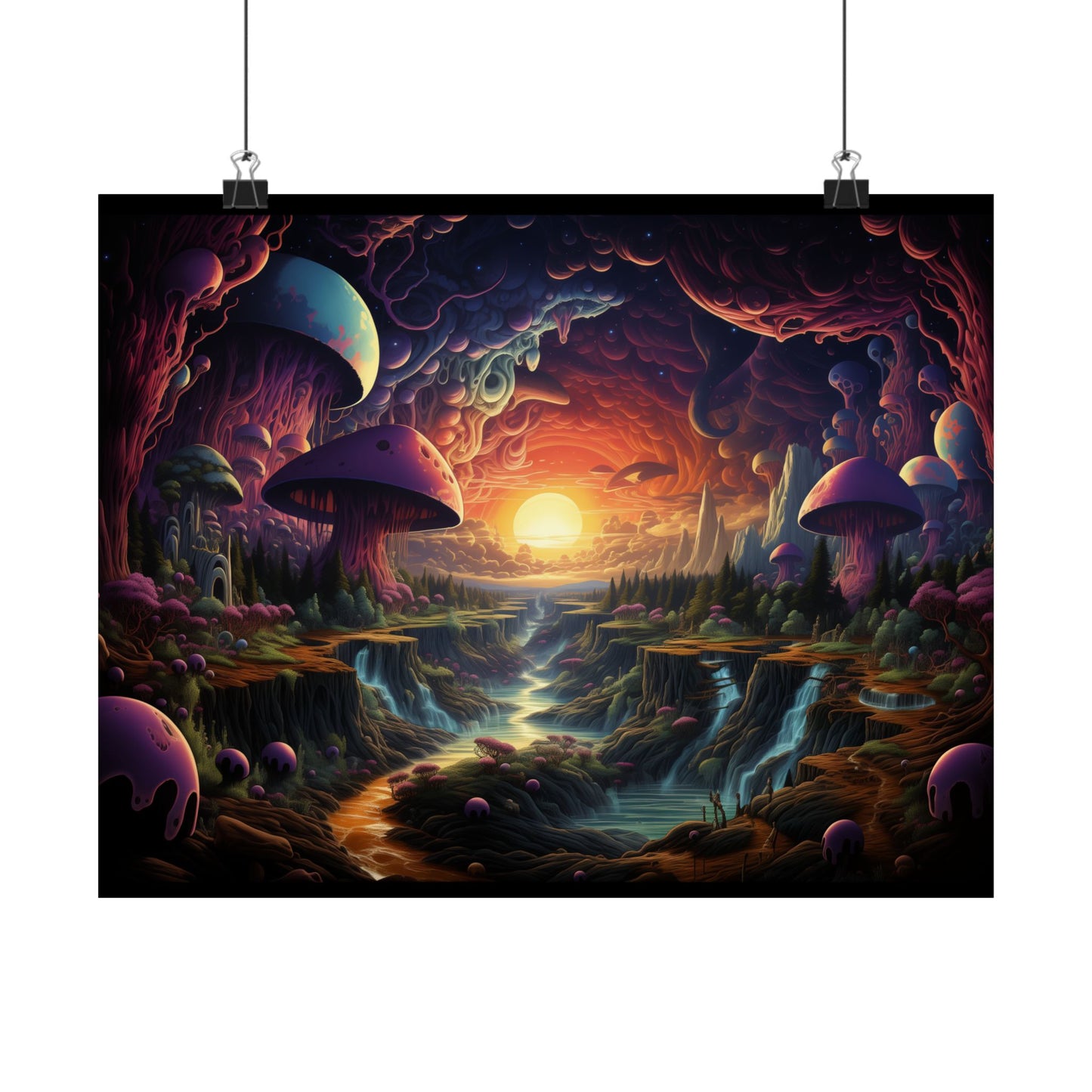 Psychedelic Sunset Mushroom Valley Poster