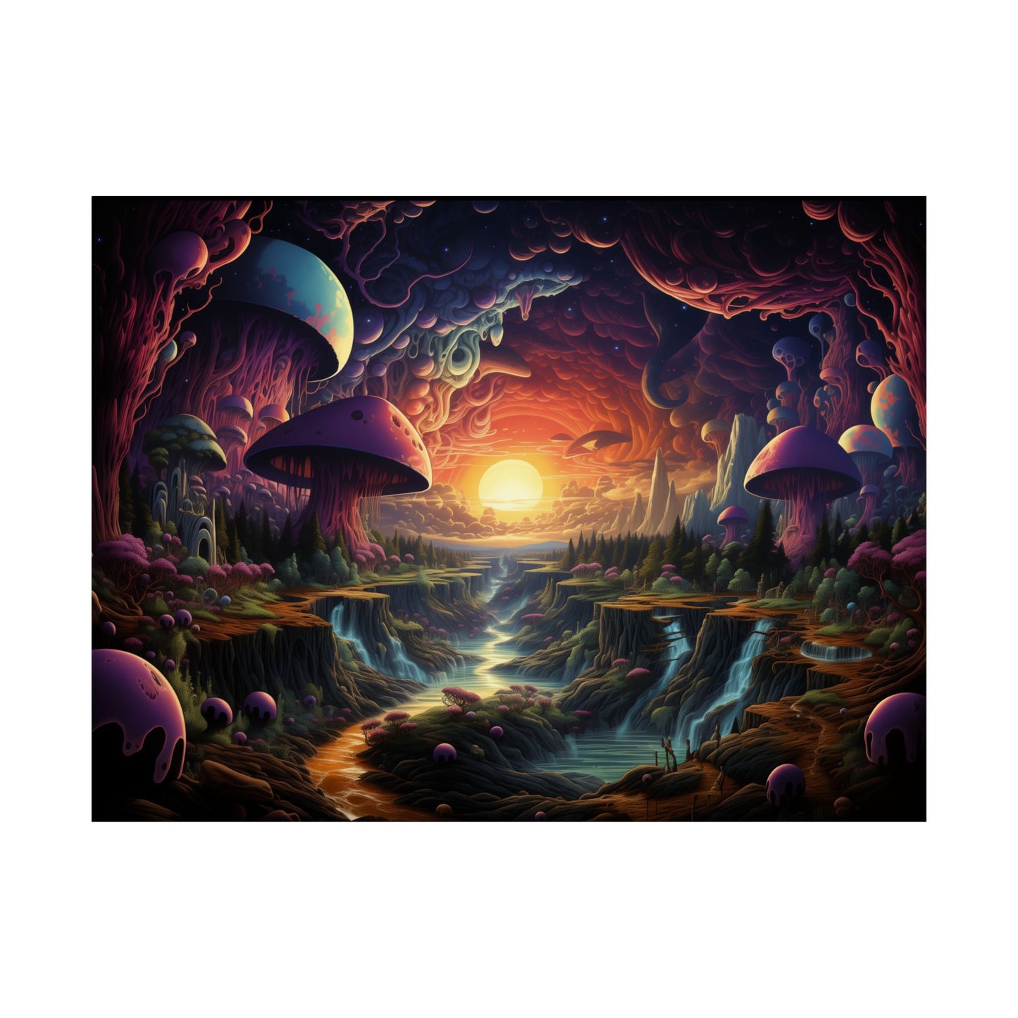 Psychedelic Sunset Mushroom Valley Poster