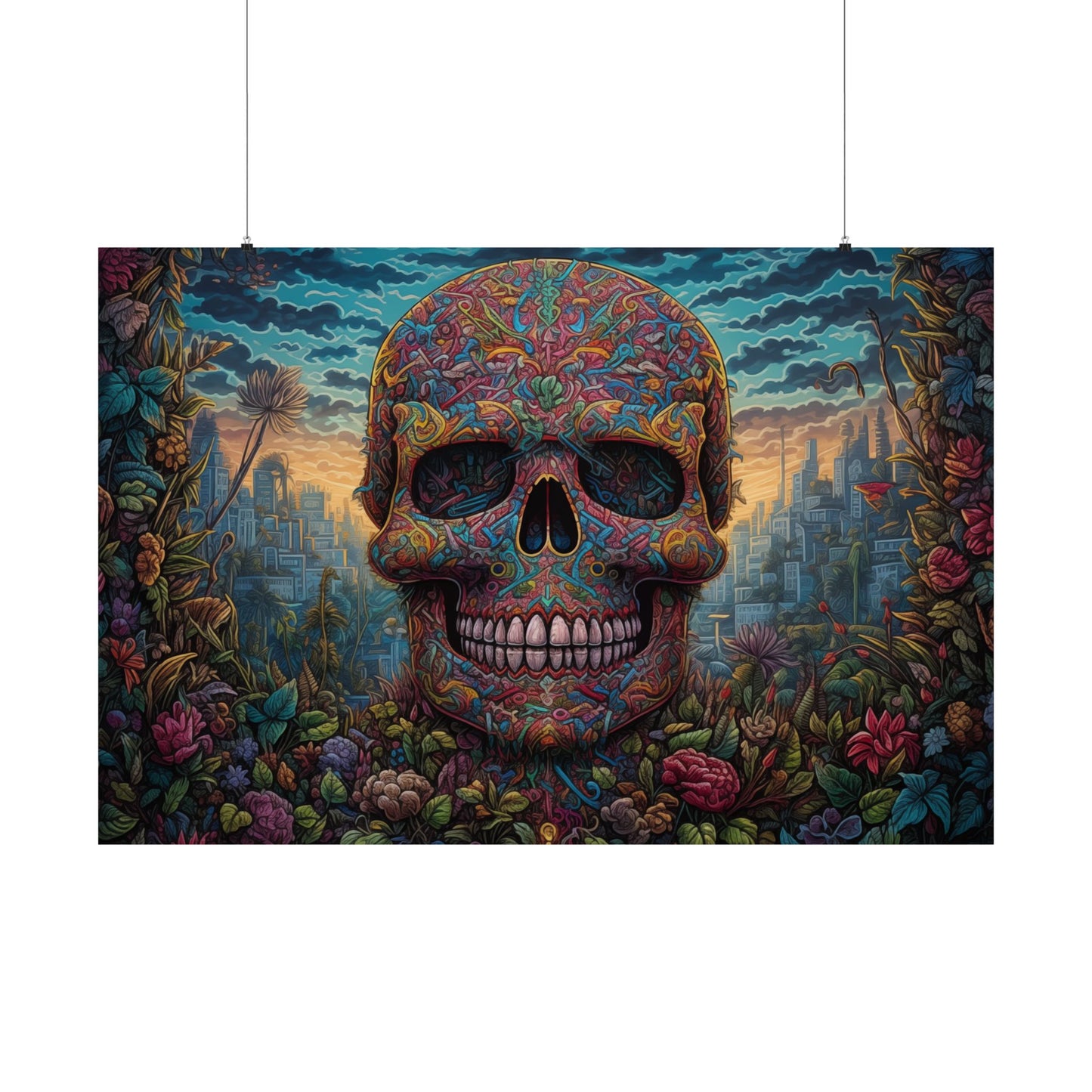 Floral Skull Awakening - Psychedelic Art Poster