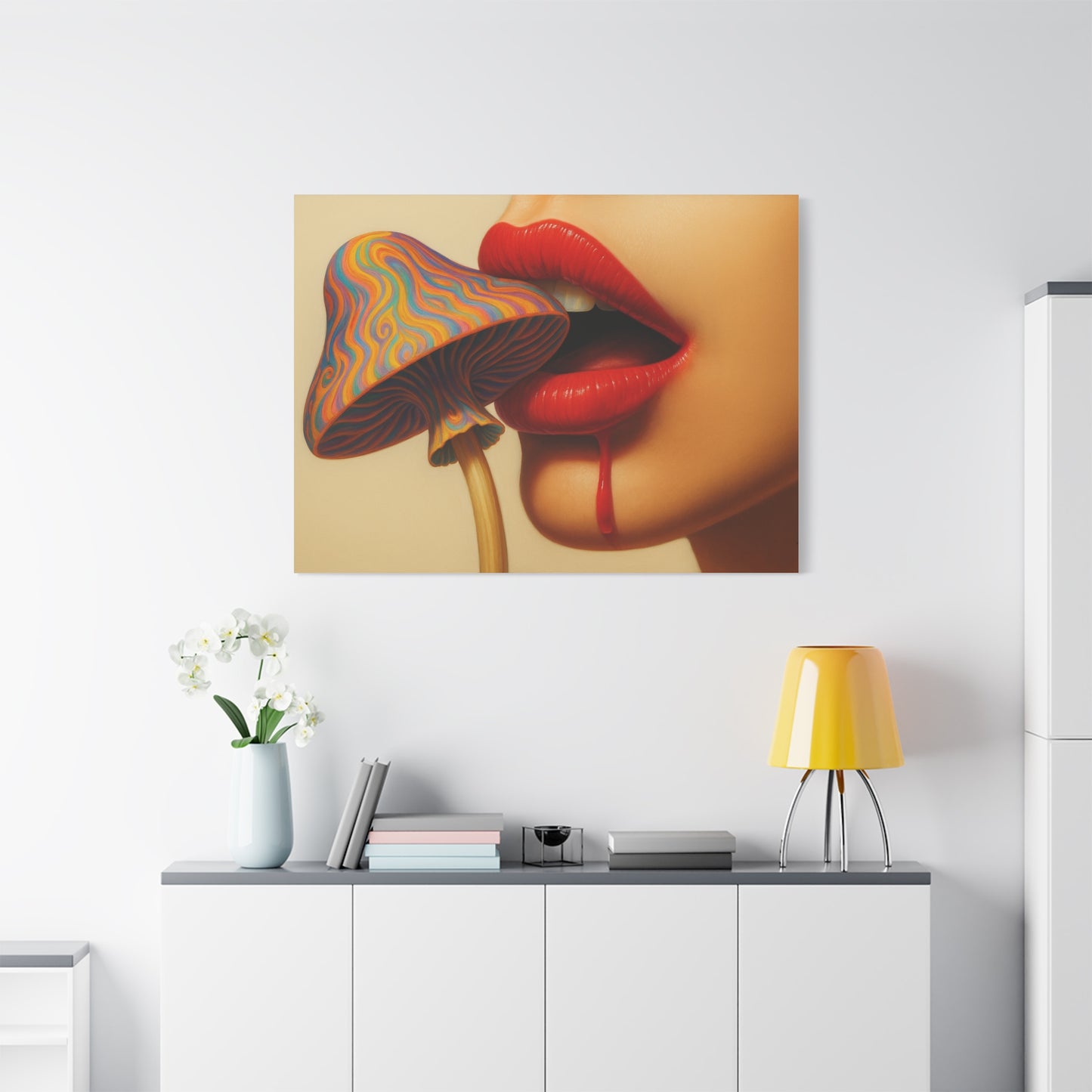Kiss the Trip – Surreal Mushroom Canvas Wall Art