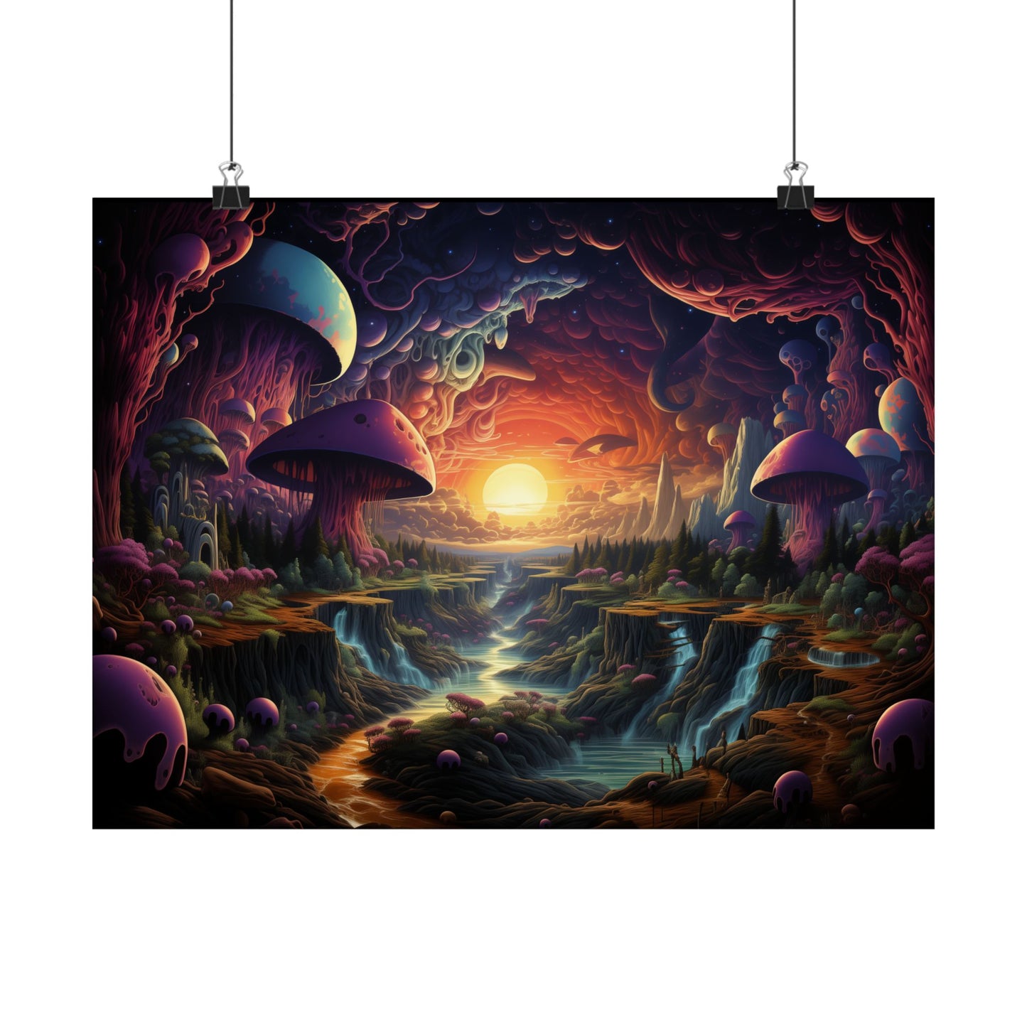 Psychedelic Sunset Mushroom Valley Poster