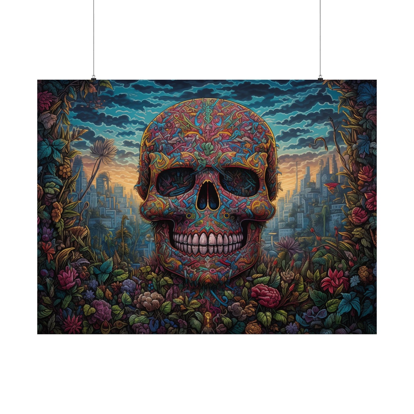 Floral Skull Awakening - Psychedelic Art Poster