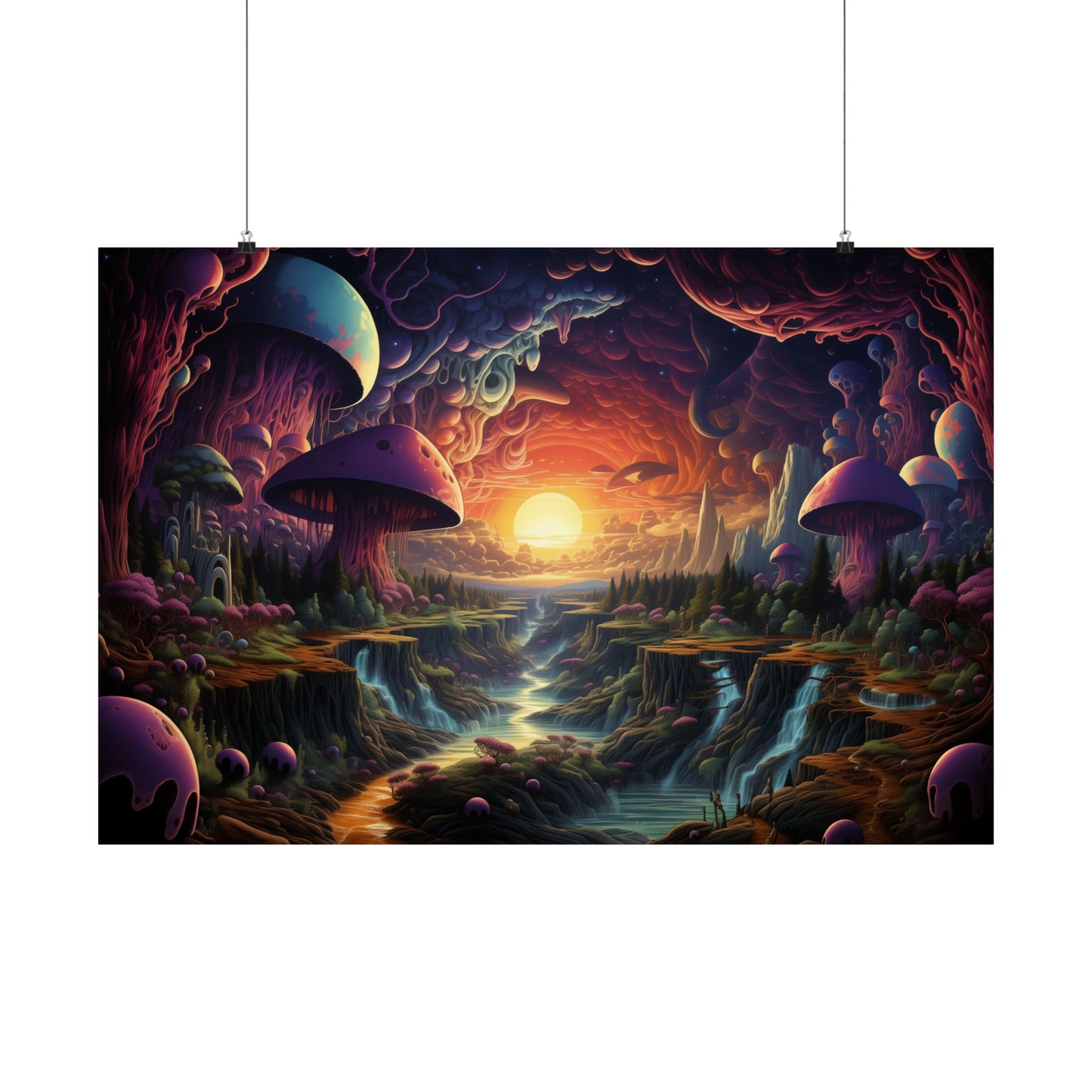 Psychedelic Sunset Mushroom Valley Poster