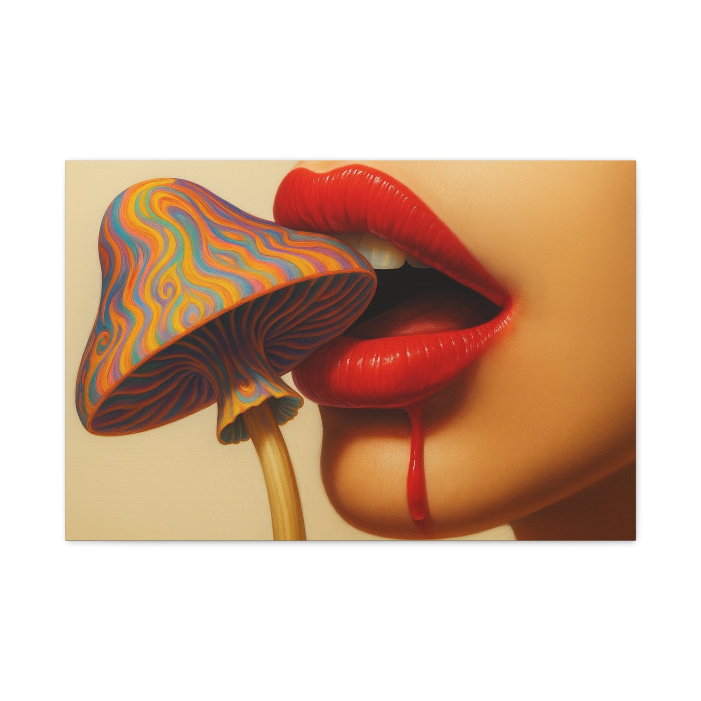 Kiss the Trip – Surreal Mushroom Canvas Wall Art