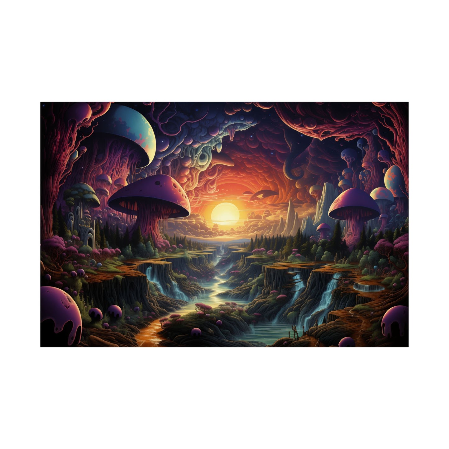 Psychedelic Sunset Mushroom Valley Poster
