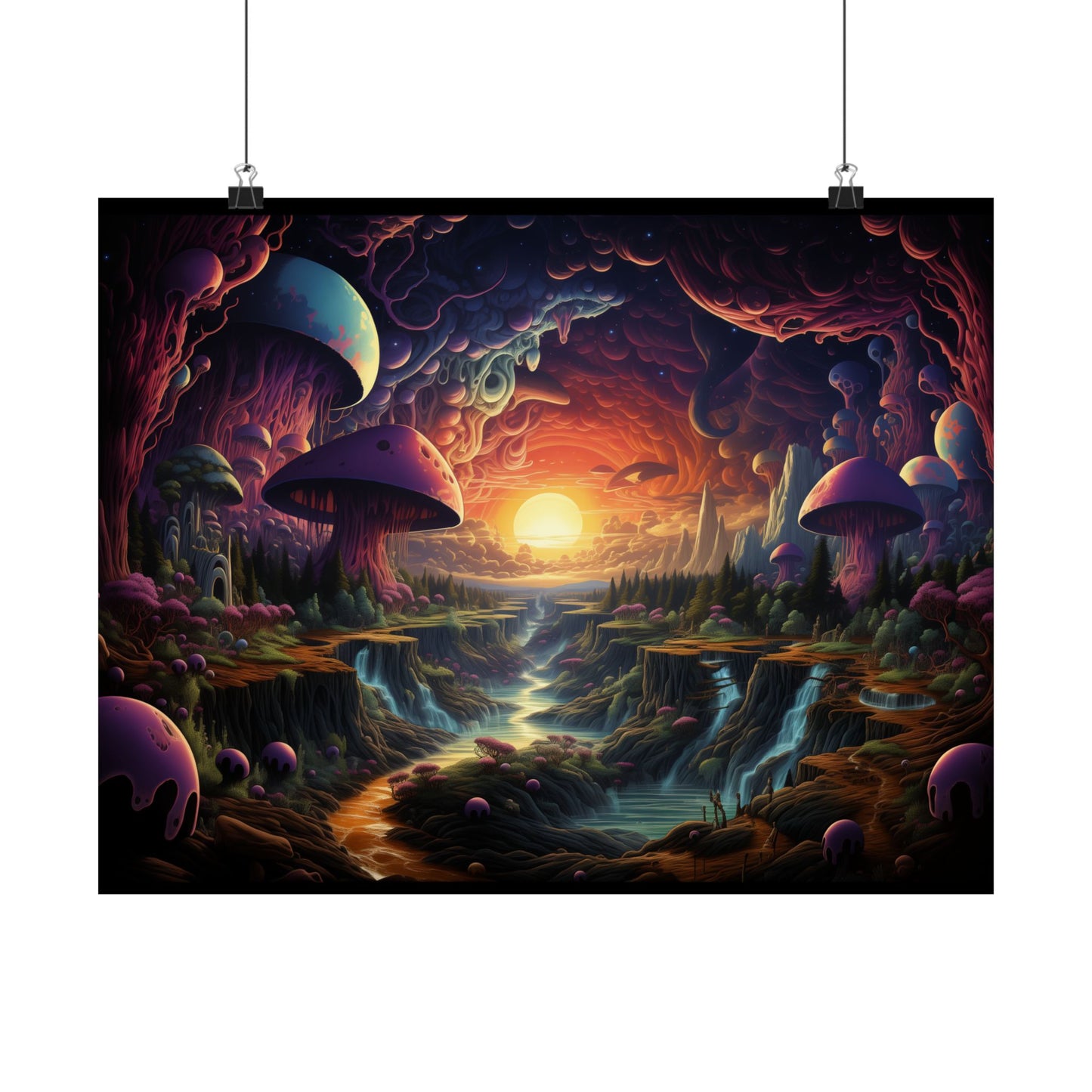 Psychedelic Sunset Mushroom Valley Poster