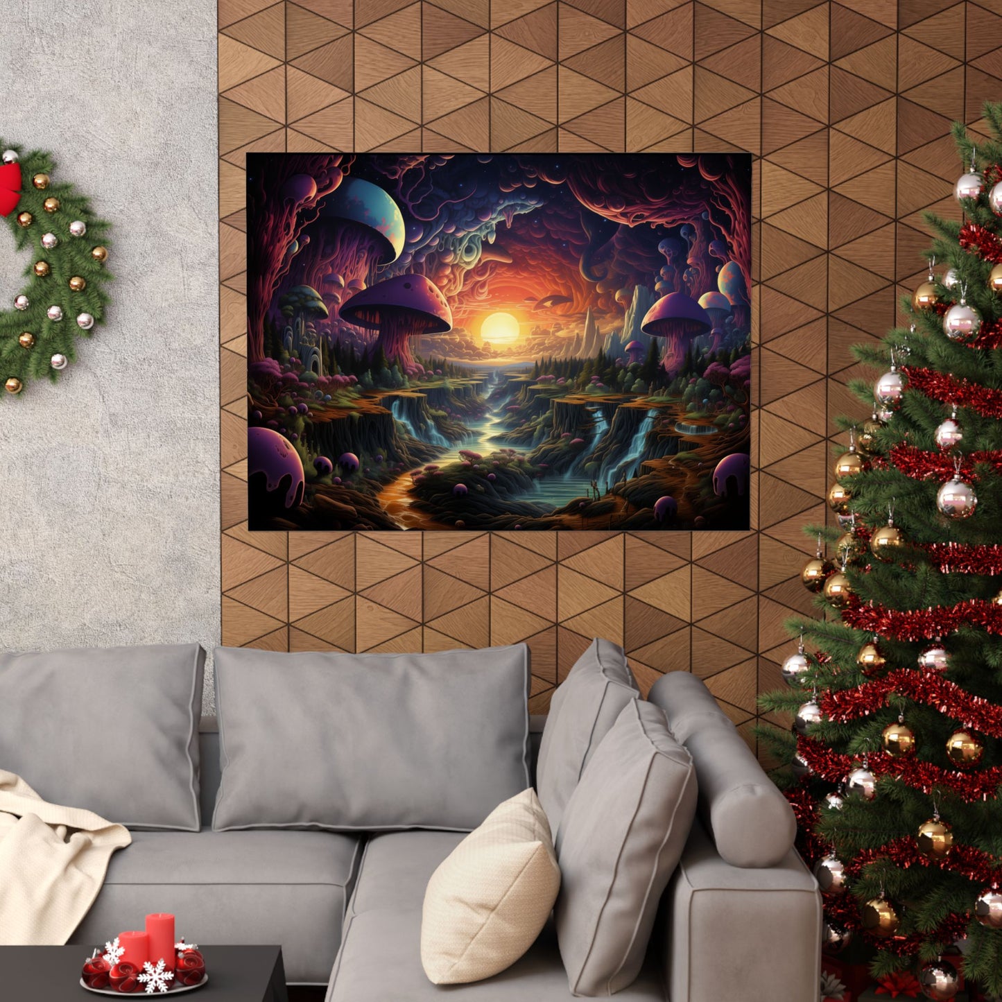 Psychedelic Sunset Mushroom Valley Poster