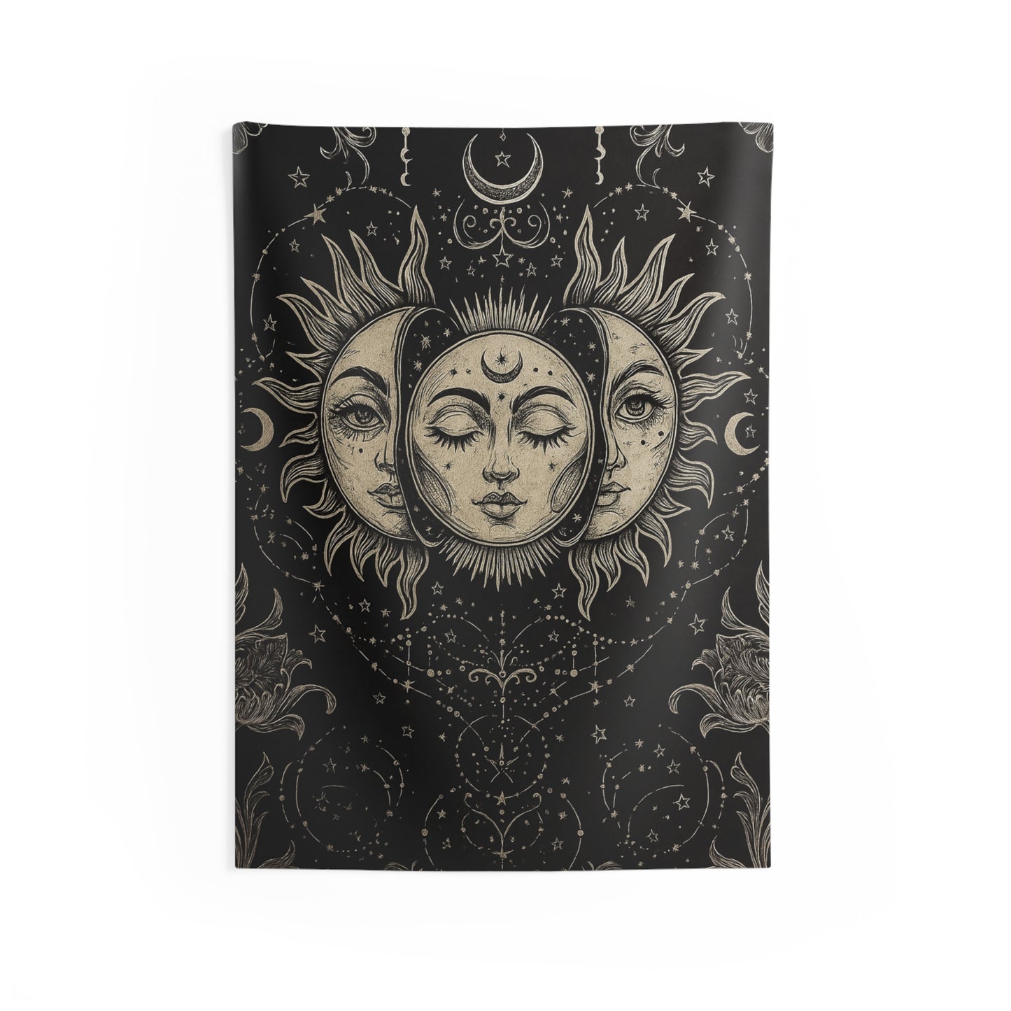 Moon Faces of the Infinite Sun Wall Tapestry