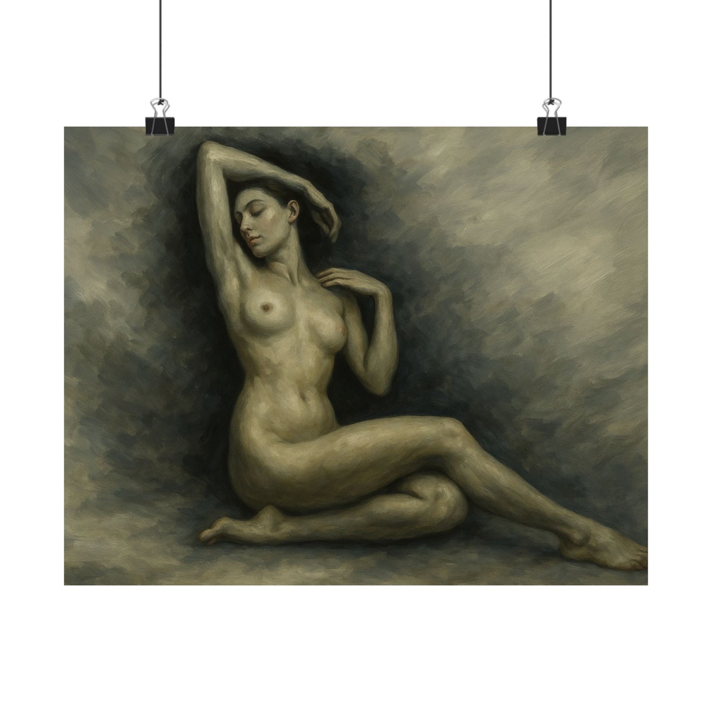 Artistic depiction of a nude figure against a textured background
