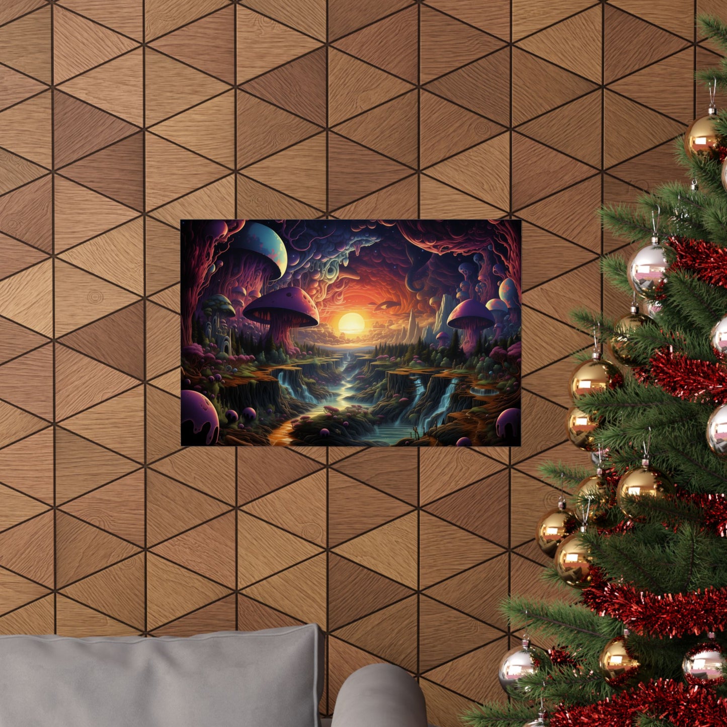 Psychedelic Sunset Mushroom Valley Poster