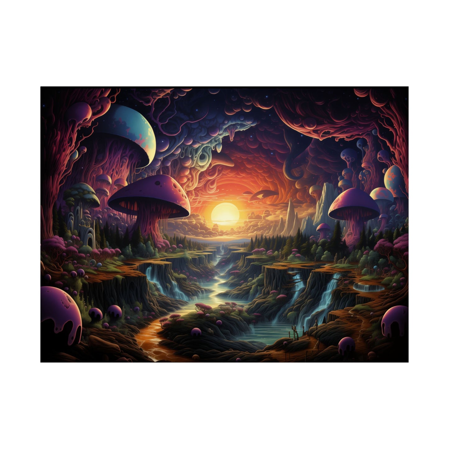 Psychedelic Sunset Mushroom Valley Poster