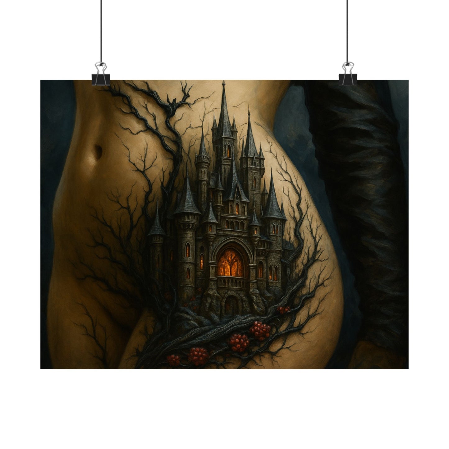 Tattoo of a castle with trees on a person's arm