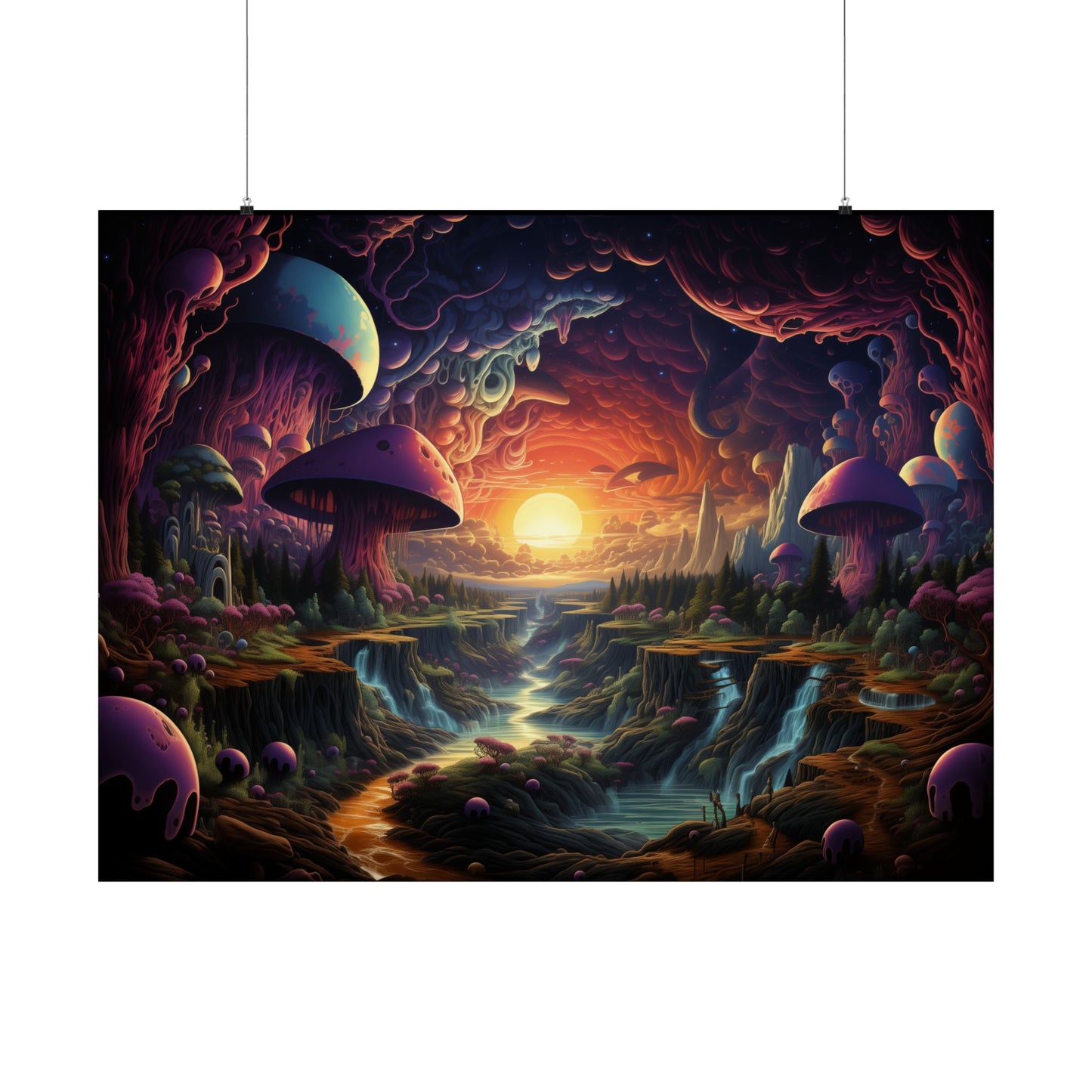 Psychedelic Sunset Mushroom Valley Poster