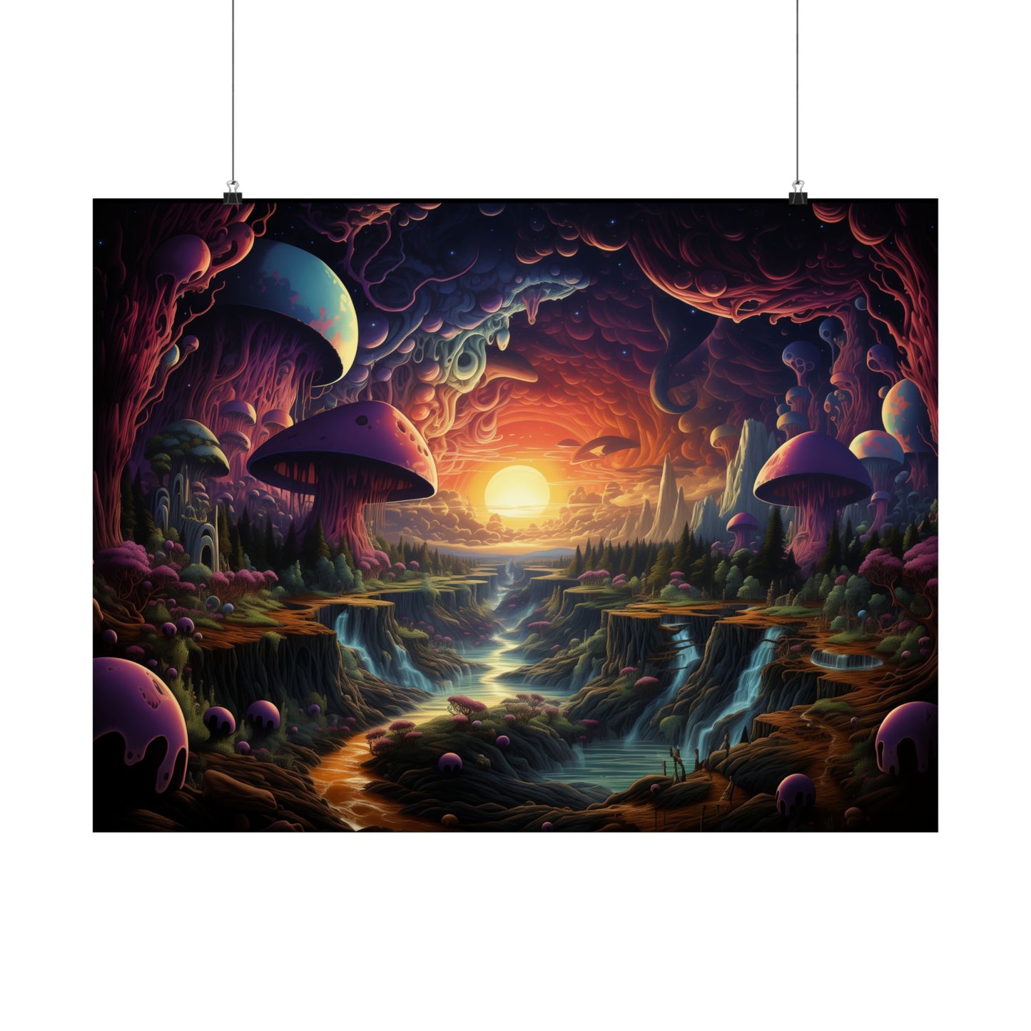 Psychedelic Sunset Mushroom Valley Poster