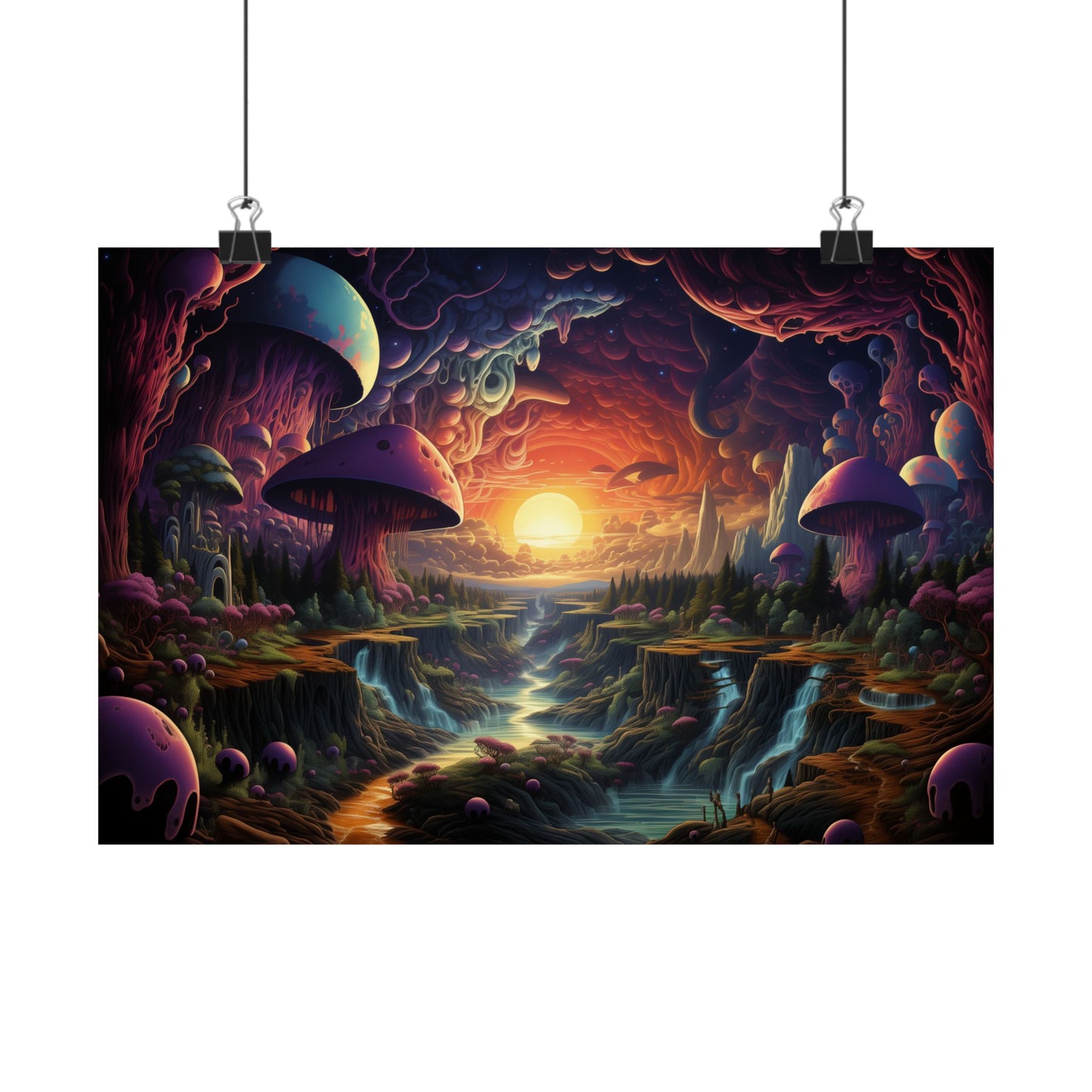 Psychedelic Sunset Mushroom Valley Poster