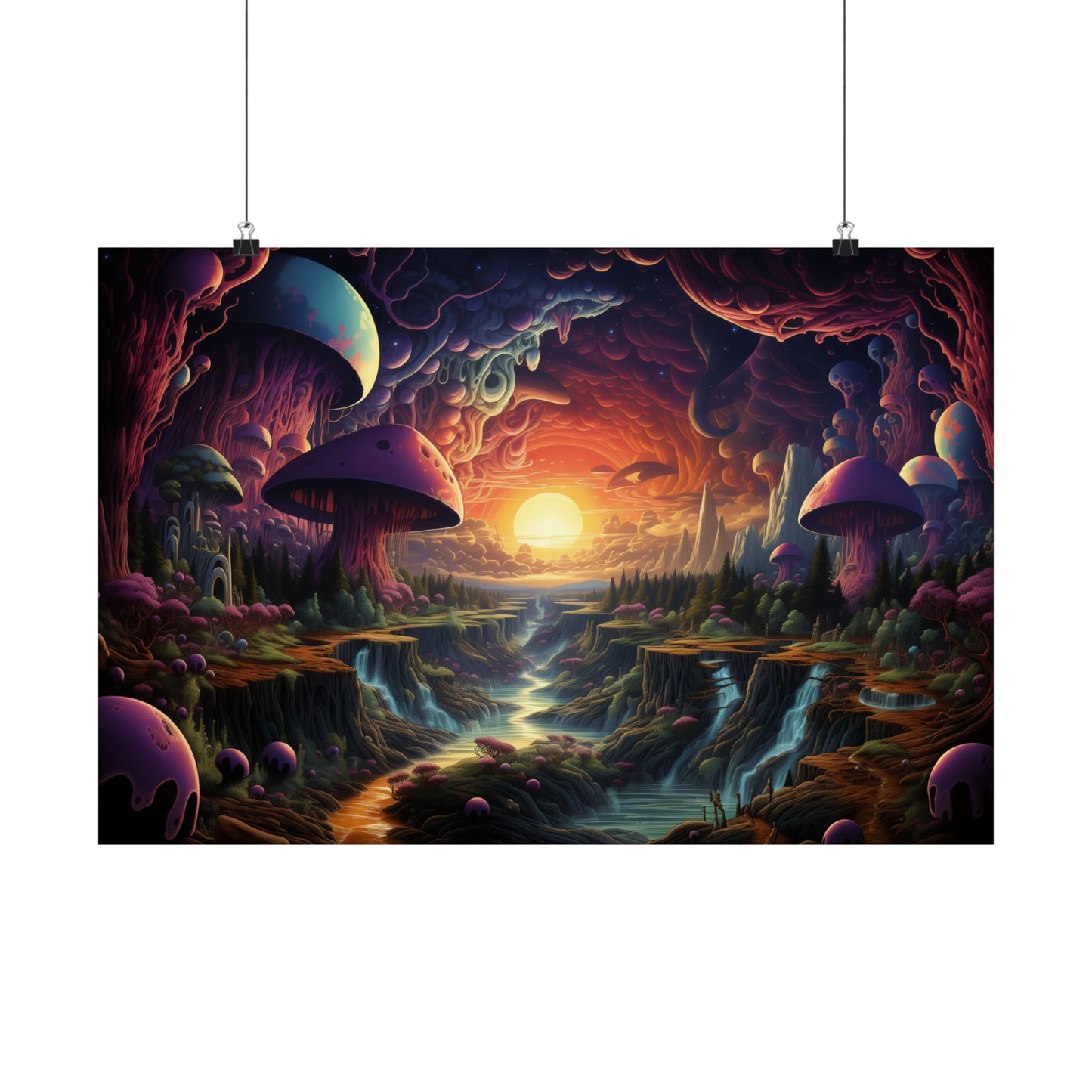 Psychedelic Sunset Mushroom Valley Poster