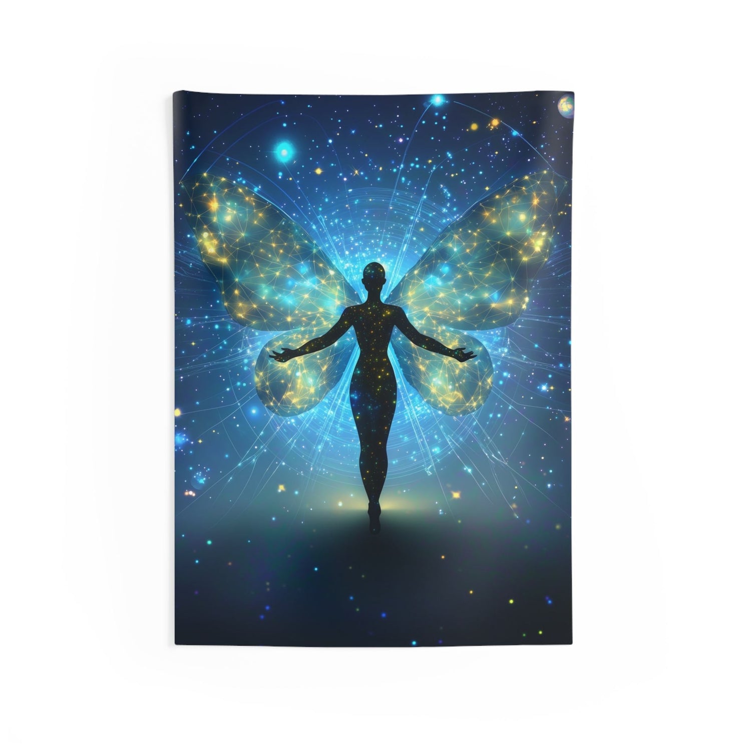 Spiritual cosmic figure with light wings