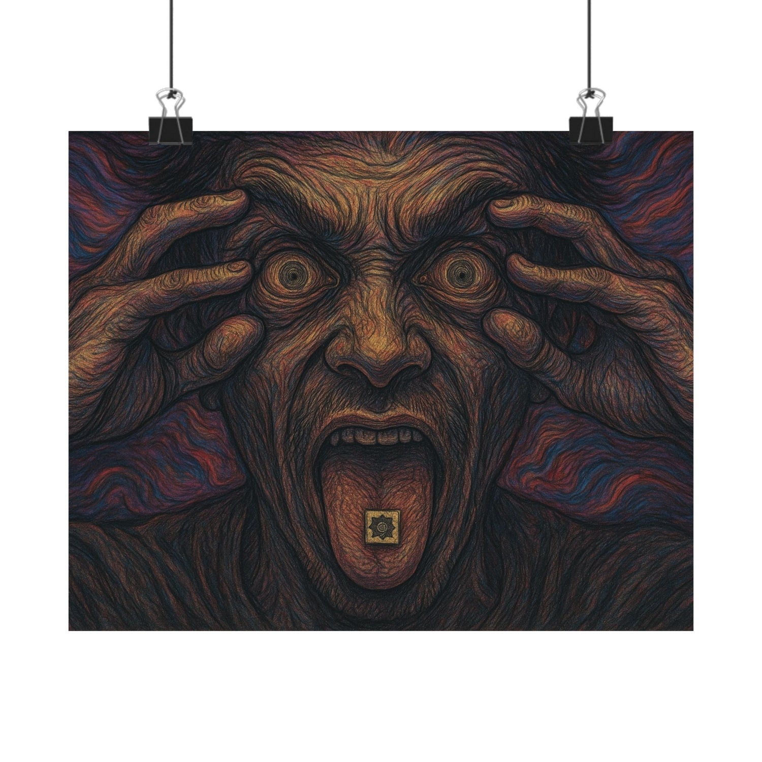 Surreal psychedelic poster artwork of intense trip awakening
