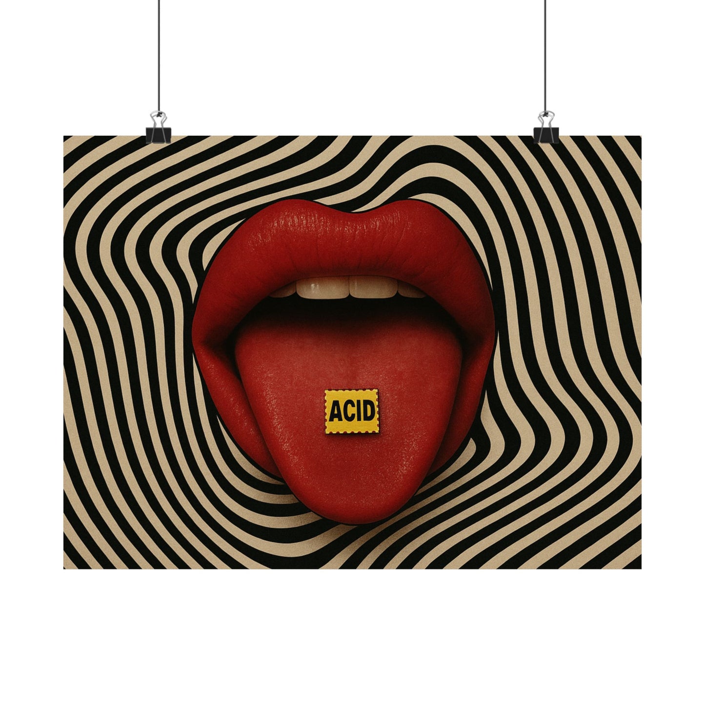 Psychedelic Acid Trip Poster – Bold Lips & Hypnotic Vibes
