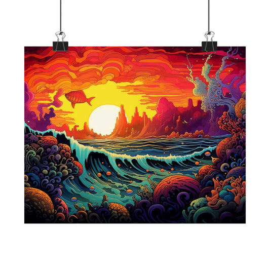 Surreal Sunset Ocean Psychedelic Poster Art