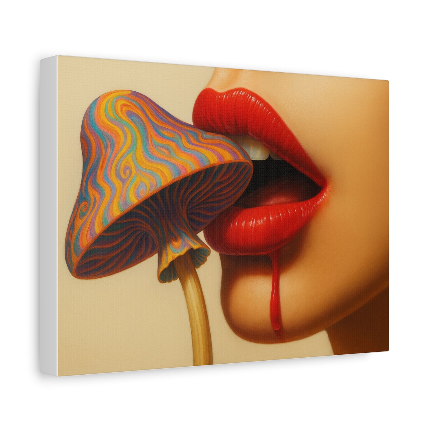 Kiss the Trip – Surreal Mushroom Canvas Wall Art
