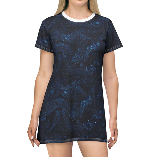 Midnight Swirl Trippy T-Shirt Dress