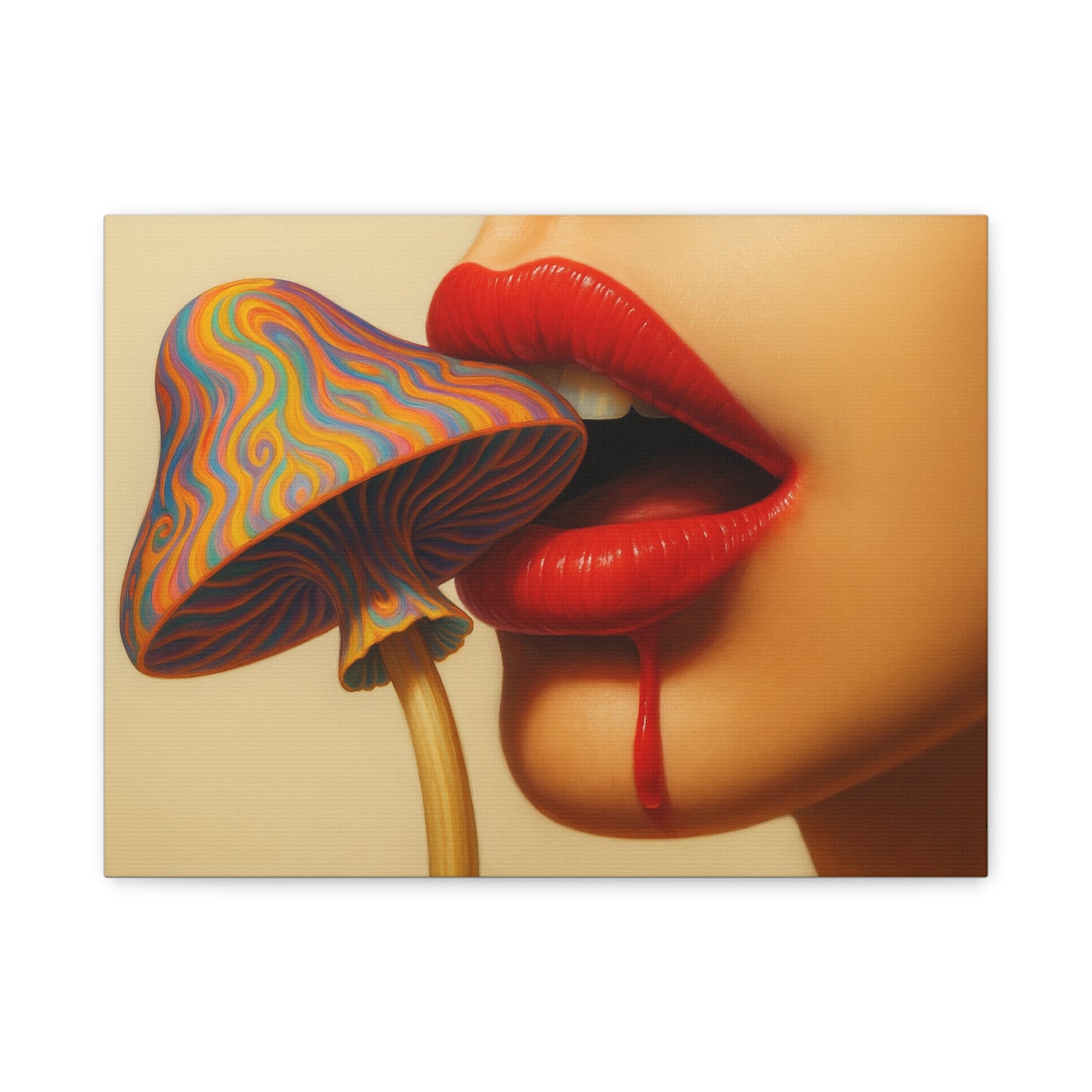 Kiss the Trip – Surreal Mushroom Canvas Wall Art