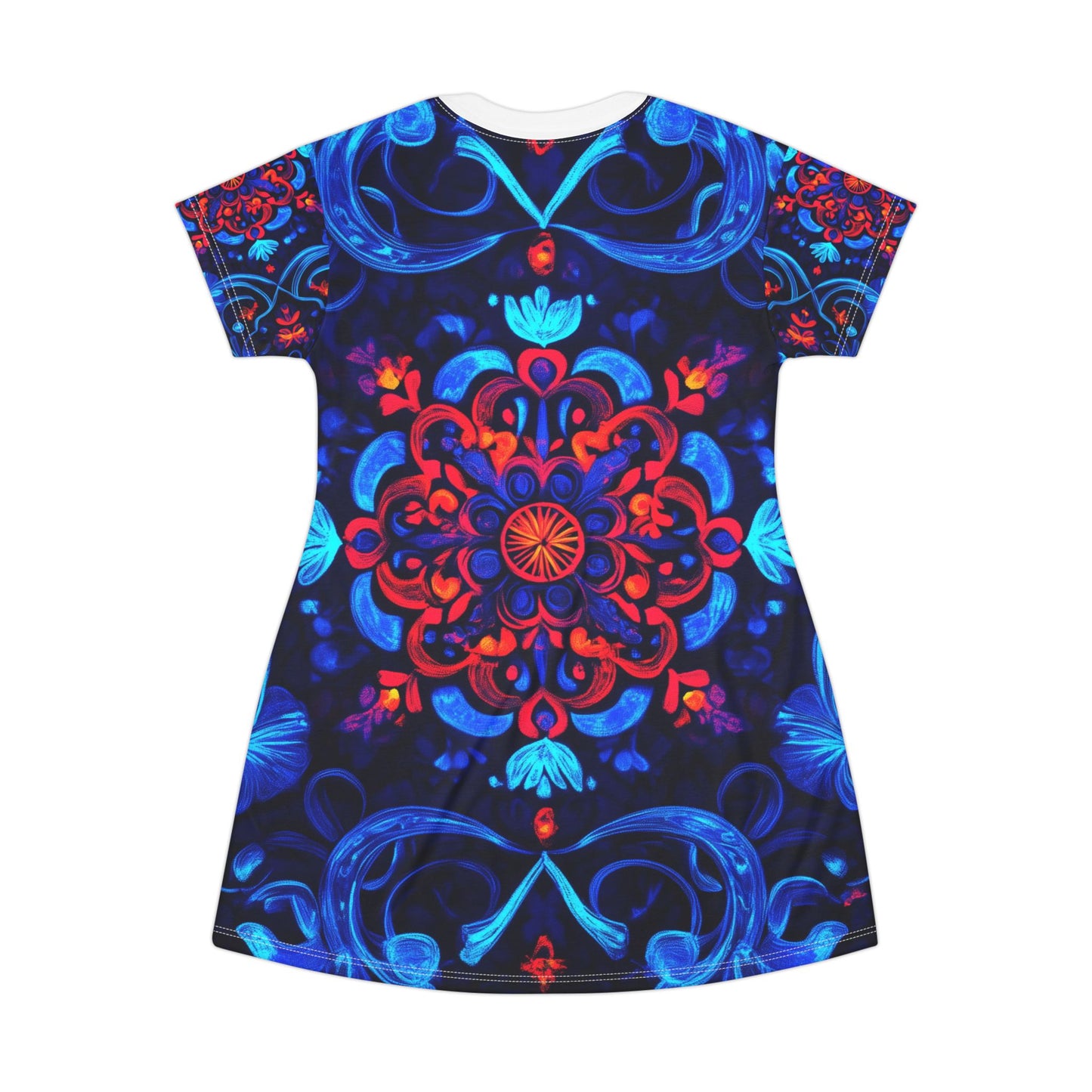 Electric Blue Mandala Trip T-Shirt Dress