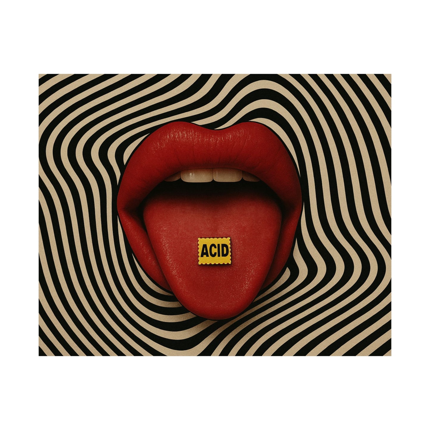 Psychedelic Acid Trip Poster – Bold Lips & Hypnotic Vibes