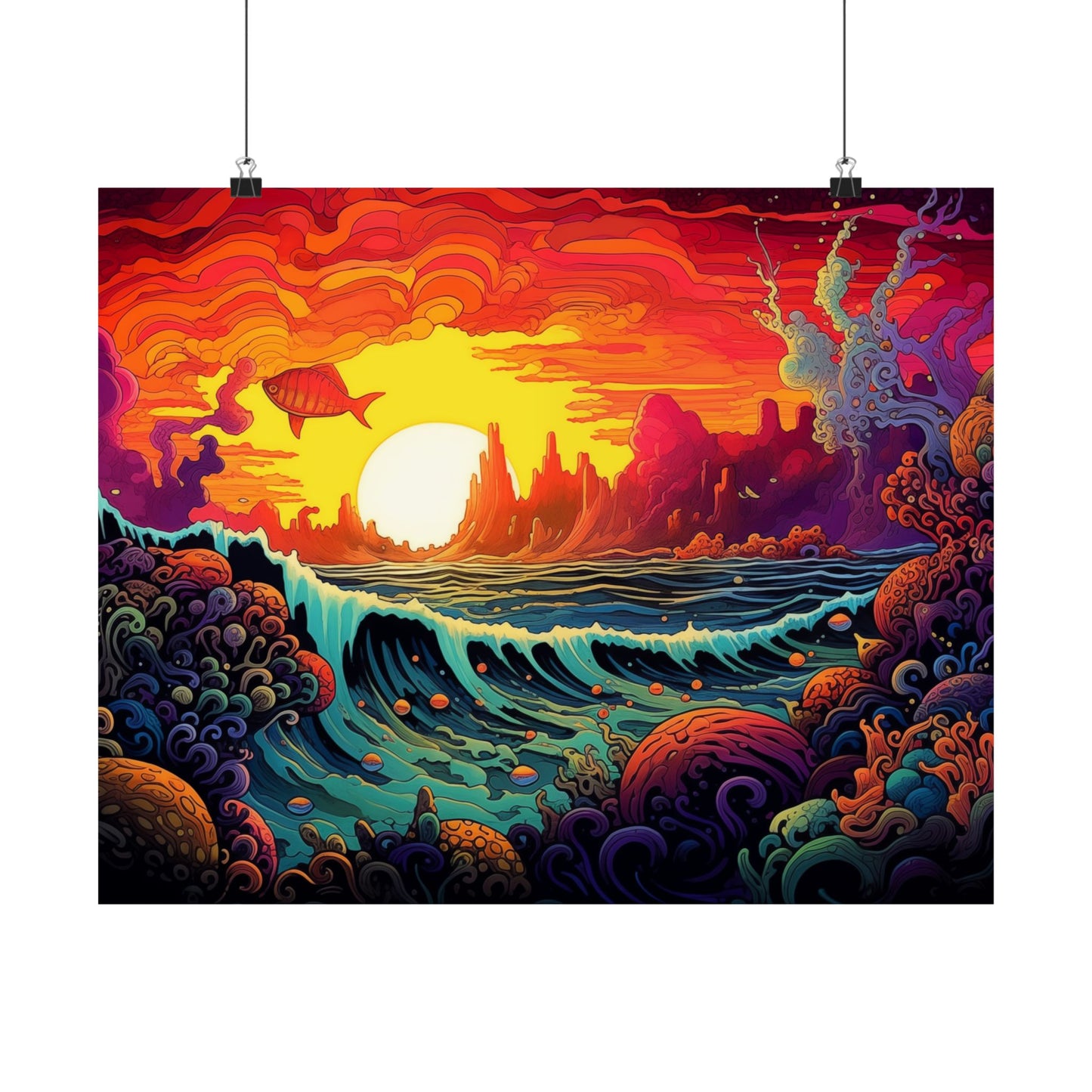 Surreal Sunset Ocean Psychedelic Poster Art