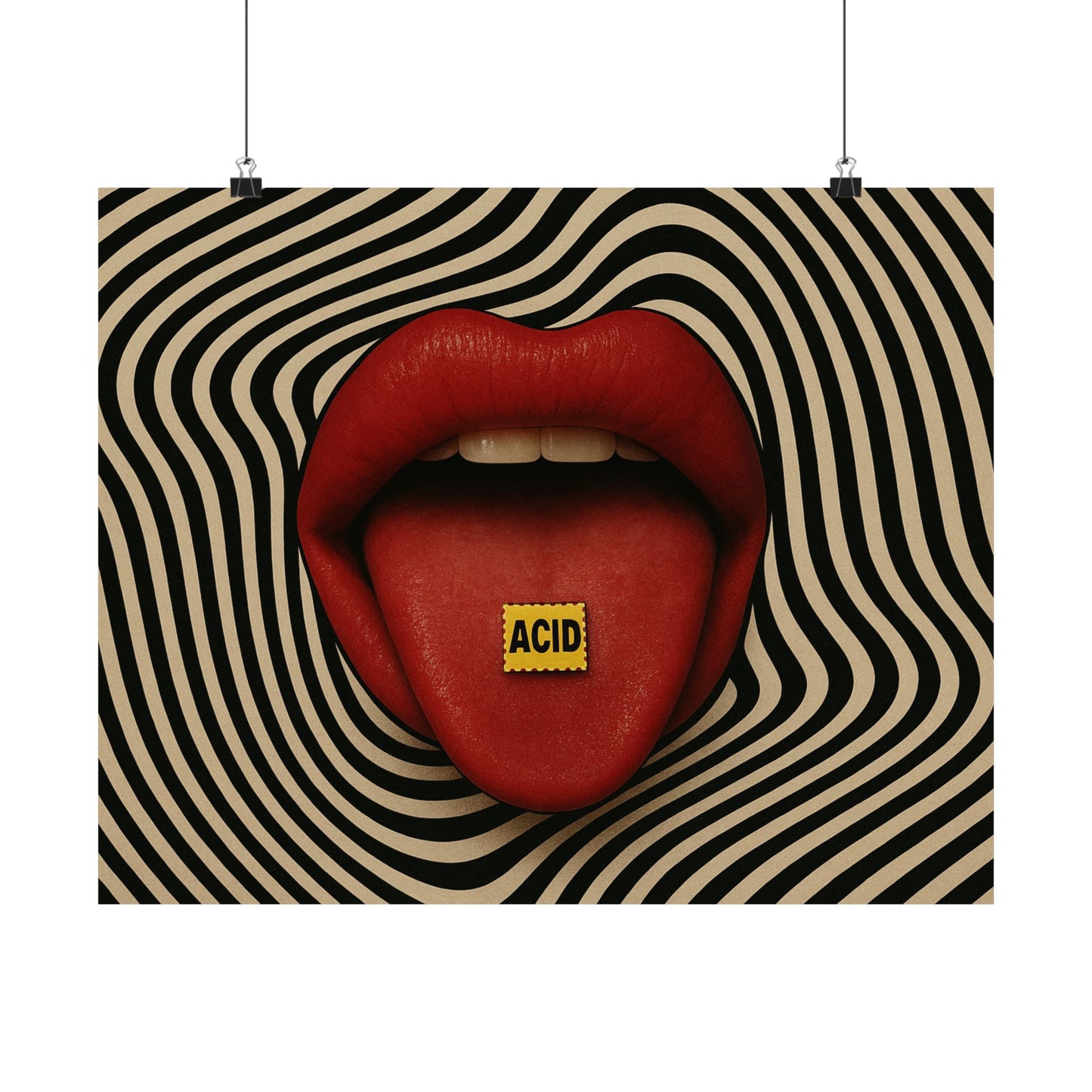 Psychedelic Acid Trip Poster – Bold Lips & Hypnotic Vibes