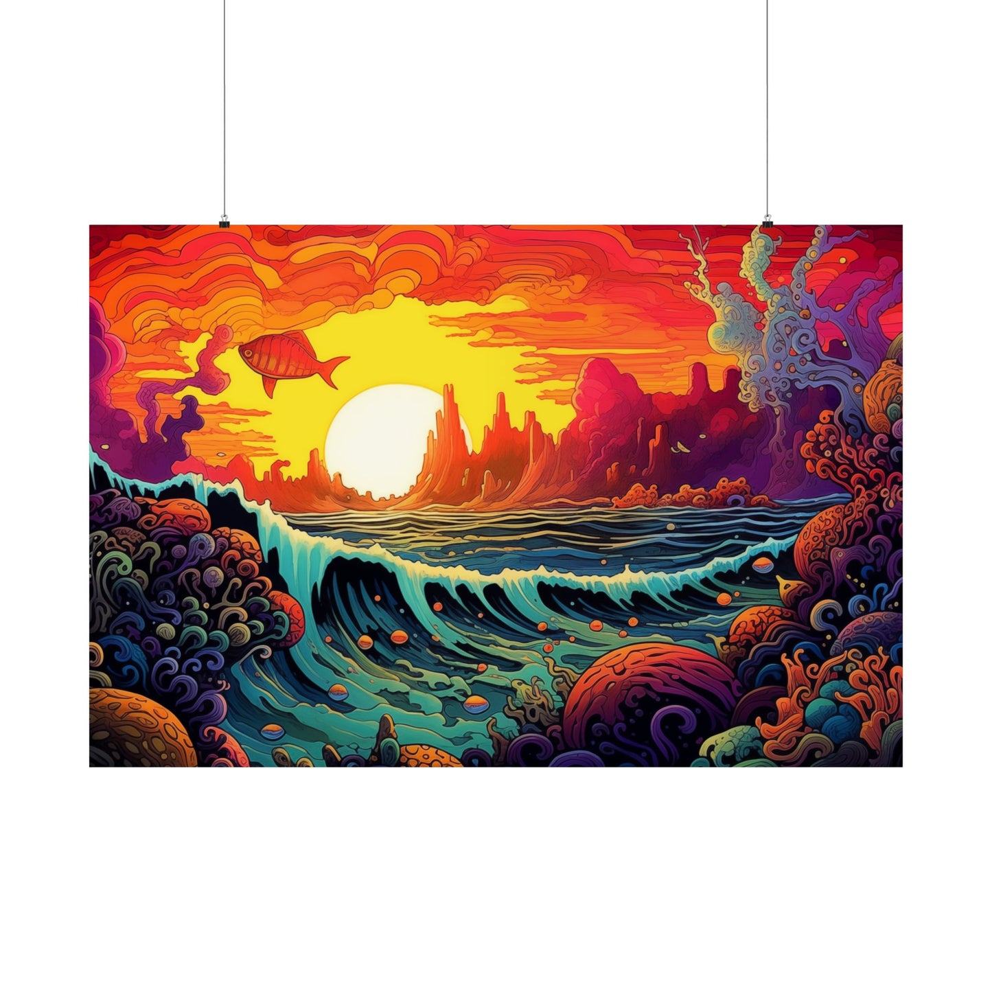 Surreal Sunset Ocean Psychedelic Poster Art