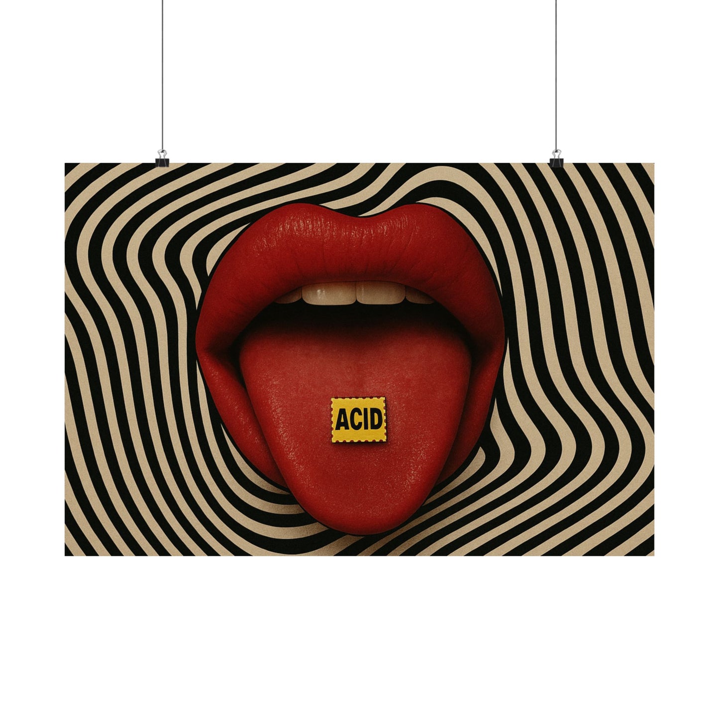 Psychedelic Acid Trip Poster – Bold Lips & Hypnotic Vibes