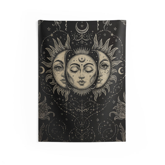 Moon Faces of the Infinite Sun Wall Tapestry