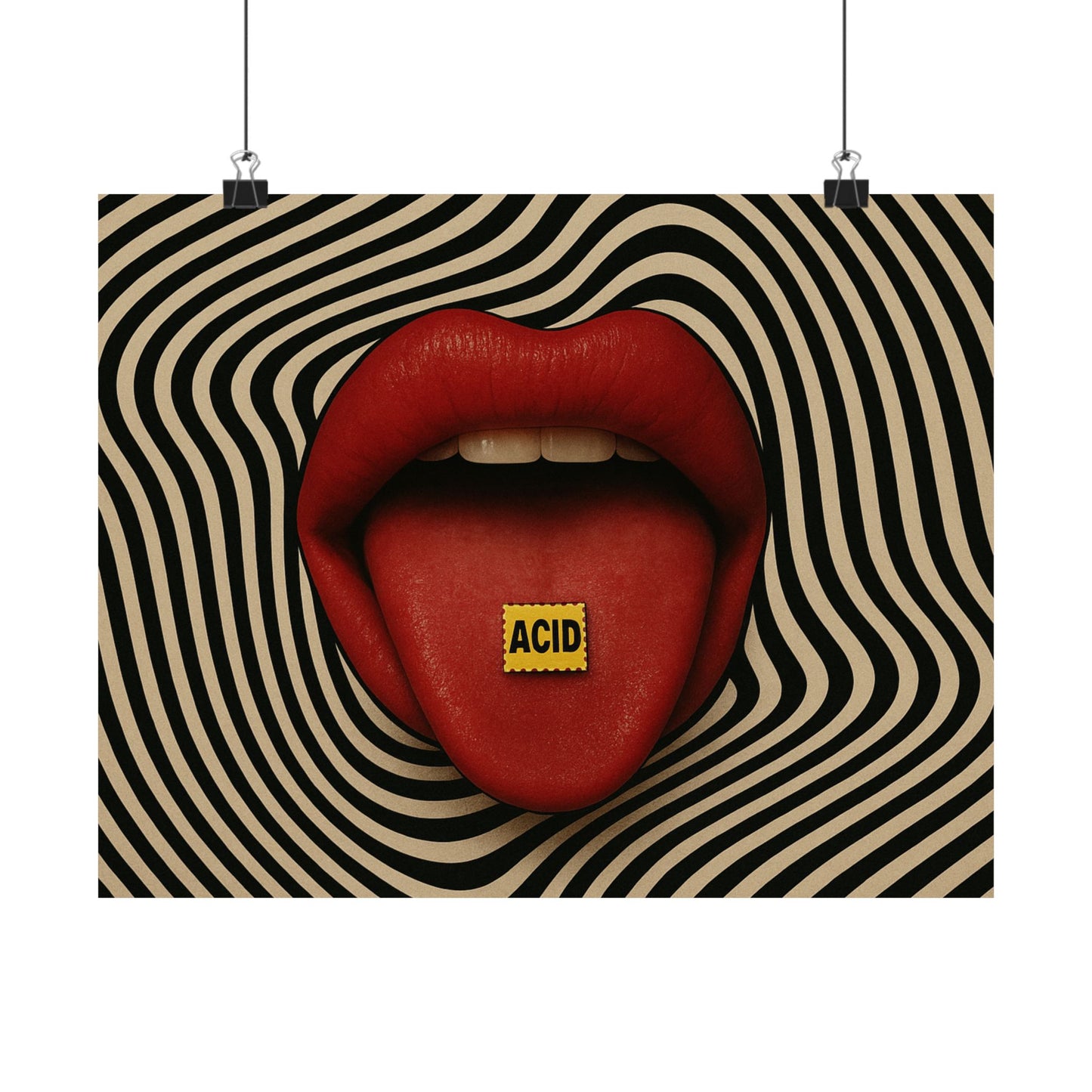 Psychedelic Acid Trip Poster – Bold Lips & Hypnotic Vibes