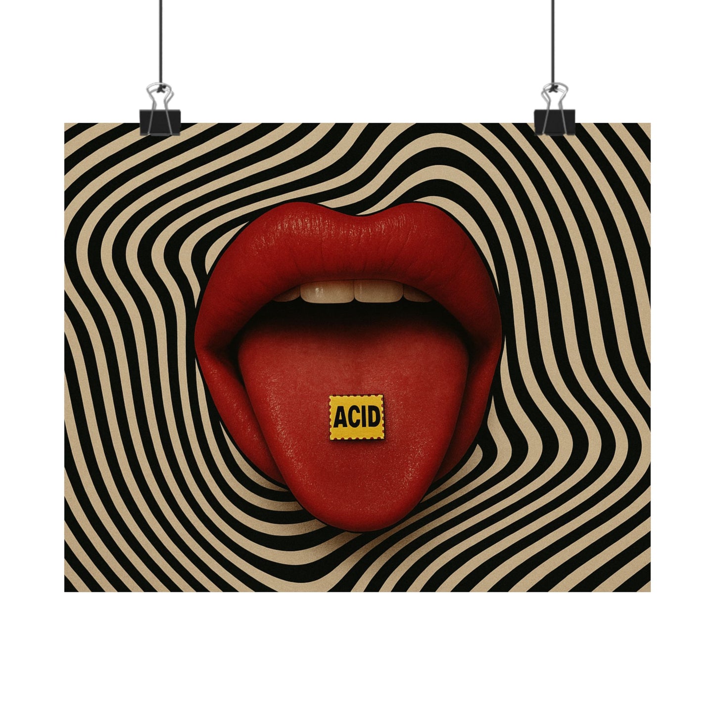 Psychedelic Acid Trip Poster – Bold Lips & Hypnotic Vibes