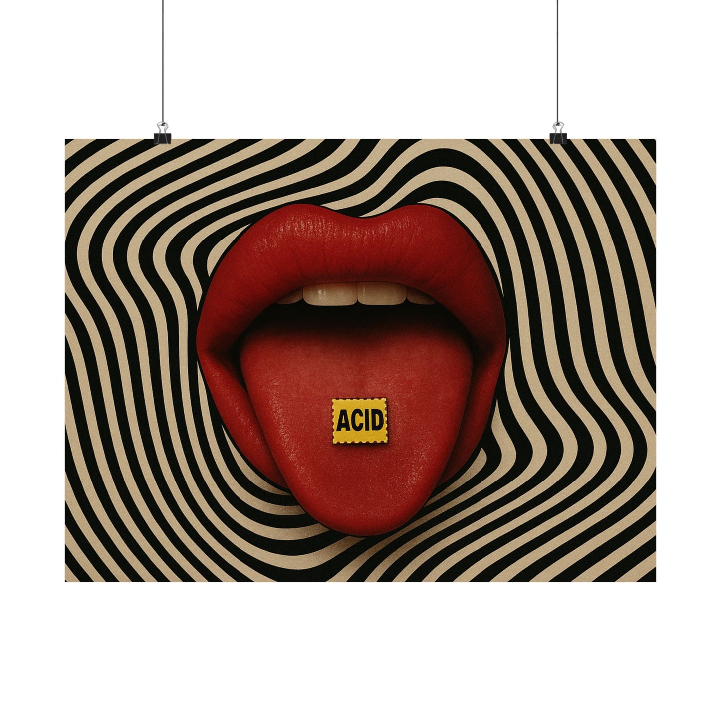 Psychedelic Acid Trip Poster – Bold Lips & Hypnotic Vibes