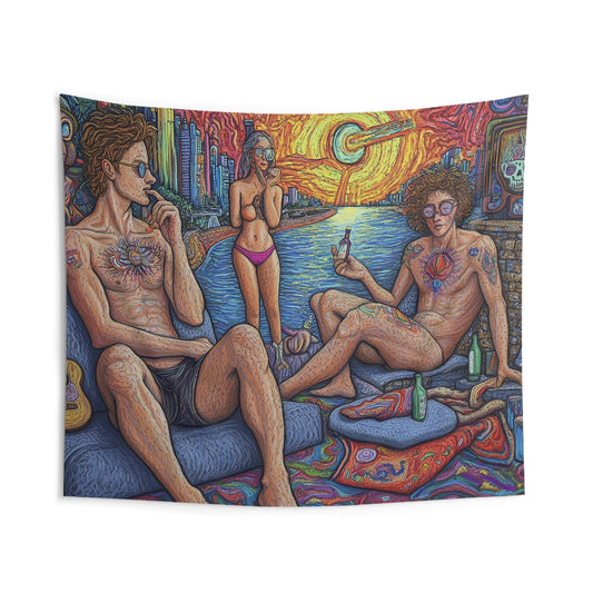 Psychedelic Urban Sunset Tapestry – Bohemian Wall Art